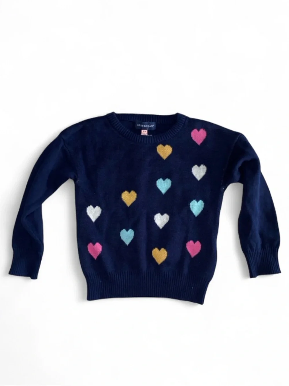 Andy & Evan Navy Sweater with Colorful Heart Accents